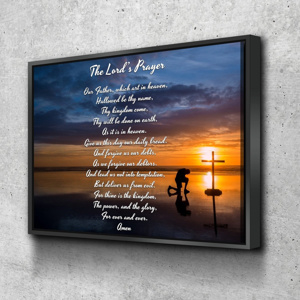 Praying At Cross & The Lords Prayer Wall Art - Christian Canvas Wall Art