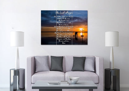 Praying At Cross & The Lords Prayer Wall Art - Christian Canvas Wall Art