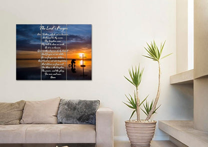 Praying At Cross & The Lords Prayer Wall Art - Christian Canvas Wall Art