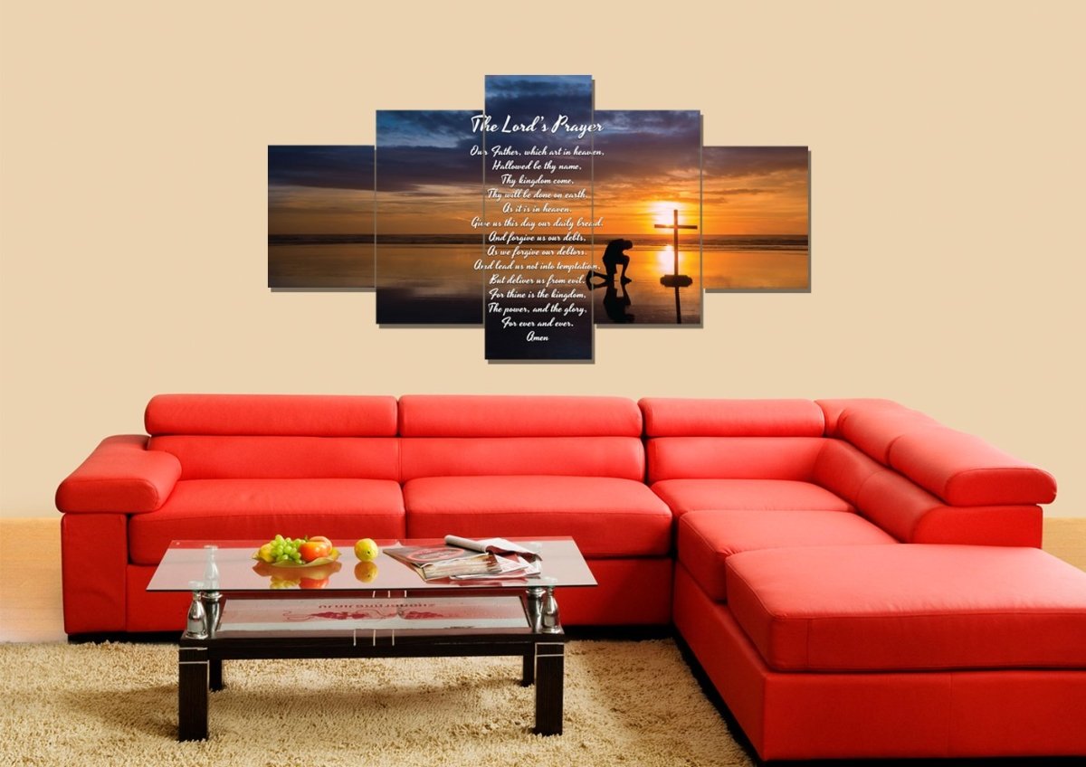 Praying At Cross & The Lords Prayer Wall Art - Christian Canvas Wall Art