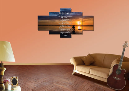 Praying At Cross & The Lords Prayer Wall Art - Christian Canvas Wall Art