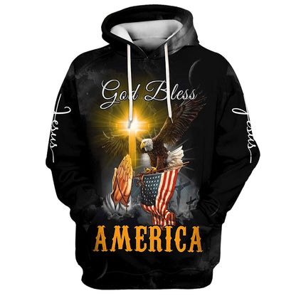 Praying Hand Eagle US Flag Christ Cross God Bless America 3D Hoodies - Men & Women Christian Hoodie - 3D Printed Hoodie