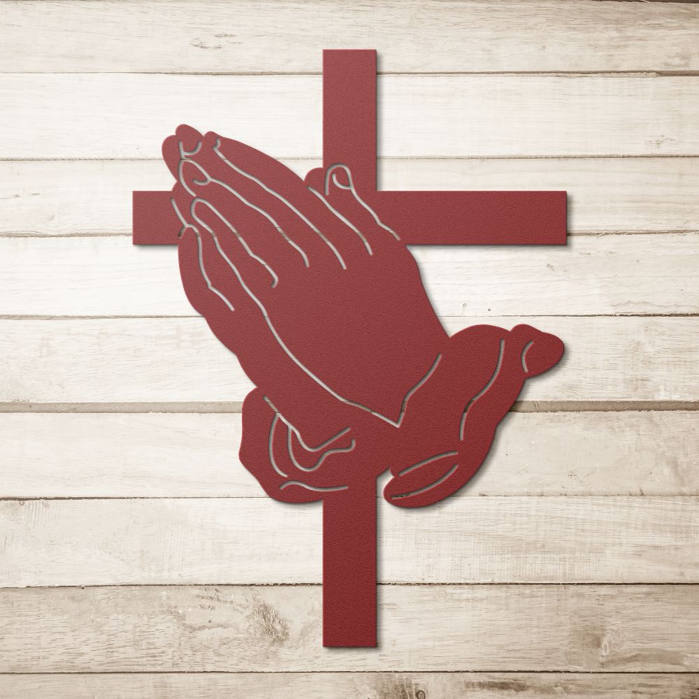 Praying Hands & Cross Metal Sign - Christian Metal Wall Art - Religious Metal Wall Decor