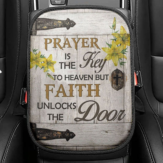 Praying With God White Butterfly Forest Seat Box Cover, Inspirational Car Center Console Cover, Christian Car Interior Accessories