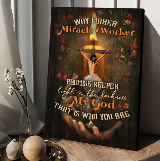 Pretty Candle Rose Garden Jesus Way Maker Miracle Worker Canvas Wall Art - Christian Wall Posters - Religious Wall Decor