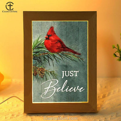 Pretty Cardinal Pine Cone Tree Just Believe Frame Lamp