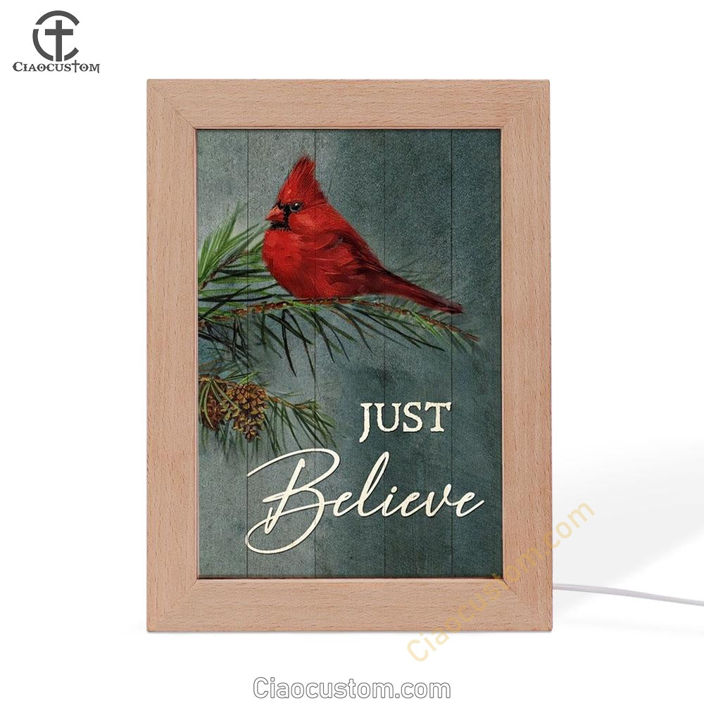 Pretty Cardinal Pine Cone Tree Just Believe Frame Lamp