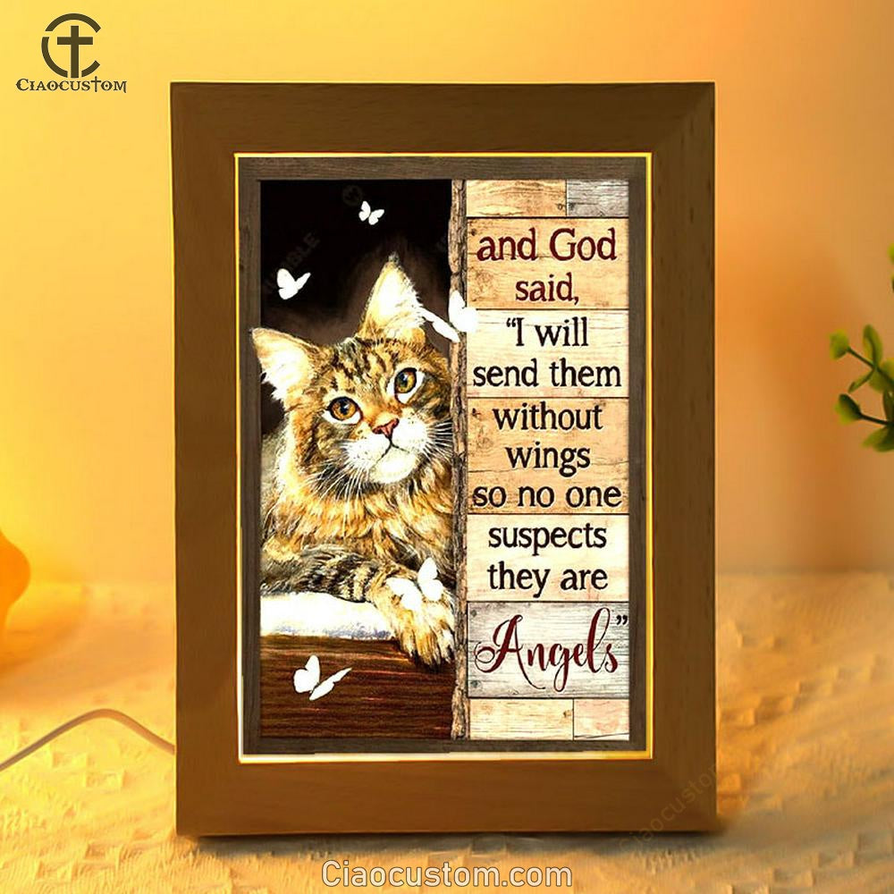 Pretty Cat Drawing And God Said I Will Send Them Without Wings Frame Lamp