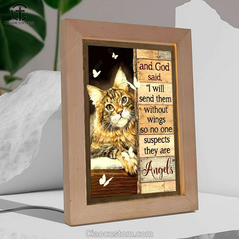 Pretty Cat Drawing And God Said I Will Send Them Without Wings Frame Lamp