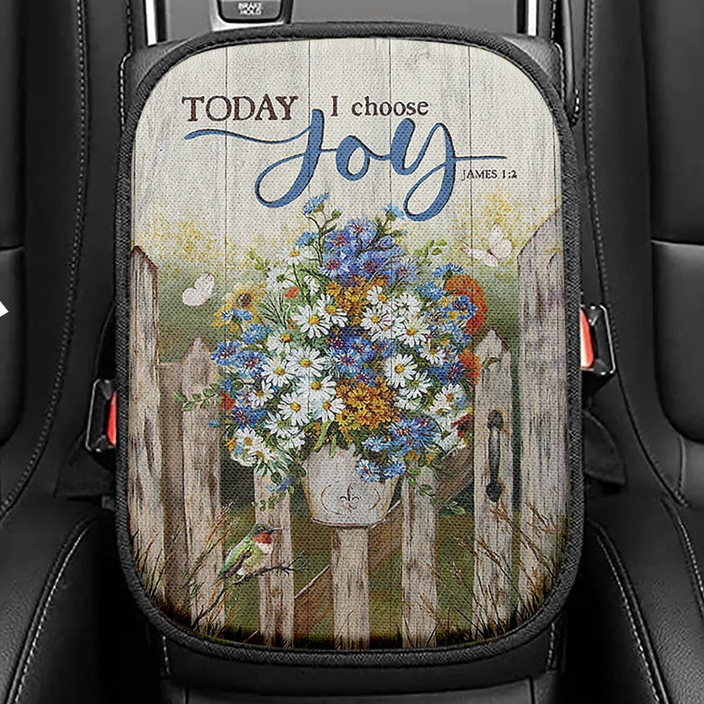 Pretty Girl Walking With Jesus In Purple Hydrangea Flower Field Seat Box Cover, Inspirational Car Center Console Cover, Christian Car Car Armrest Cover