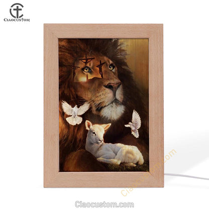 Pretty Lion, Watercolor Lamb, White Dove, Cross Jesus Frame Lamp
