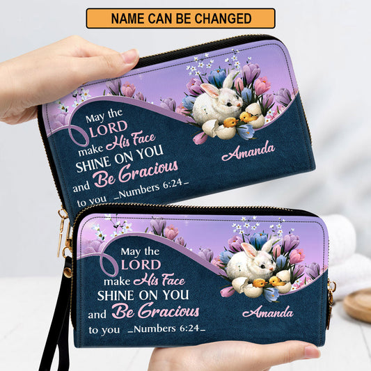 Pretty Rabbit May The Lord Make His Face Shine On You Clutch Purse For Women - Personalized Name - Christian Gifts For Women