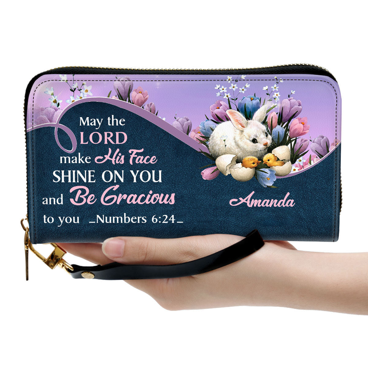 Pretty Rabbit May The Lord Make His Face Shine On You Clutch Purse For Women - Personalized Name - Christian Gifts For Women