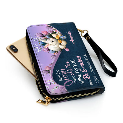 Pretty Rabbit May The Lord Make His Face Shine On You Clutch Purse For Women - Personalized Name - Christian Gifts For Women