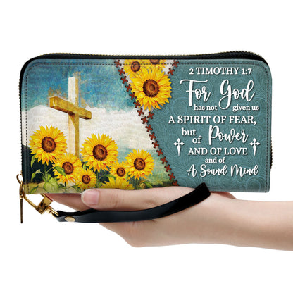 Pretty Sunflower For God Has Given Us A Spirit Of A Sound Mind Clutch Purse For Women - Personalized Name - Christian Gifts For Women