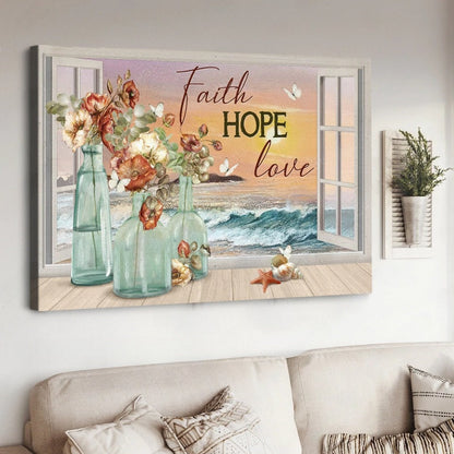 Pretty Sunset Deep Ocean Faith Hope Love Canvas Wall Art - Christian Poster - Religious Wall Decor