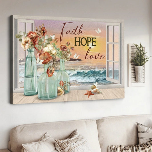 Pretty Sunset Deep Ocean Faith Hope Love Canvas Wall Art - Christian Poster - Religious Wall Decor
