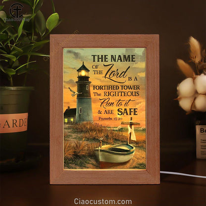 Pretty Sunset Lighthouse Drawing The Name Of The Lord Frame Lamp