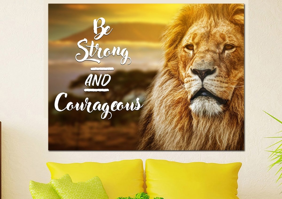 Pride Lion Joshua 19 Be Strong And Courageous Wall Art - Christian Canvas Wall Art