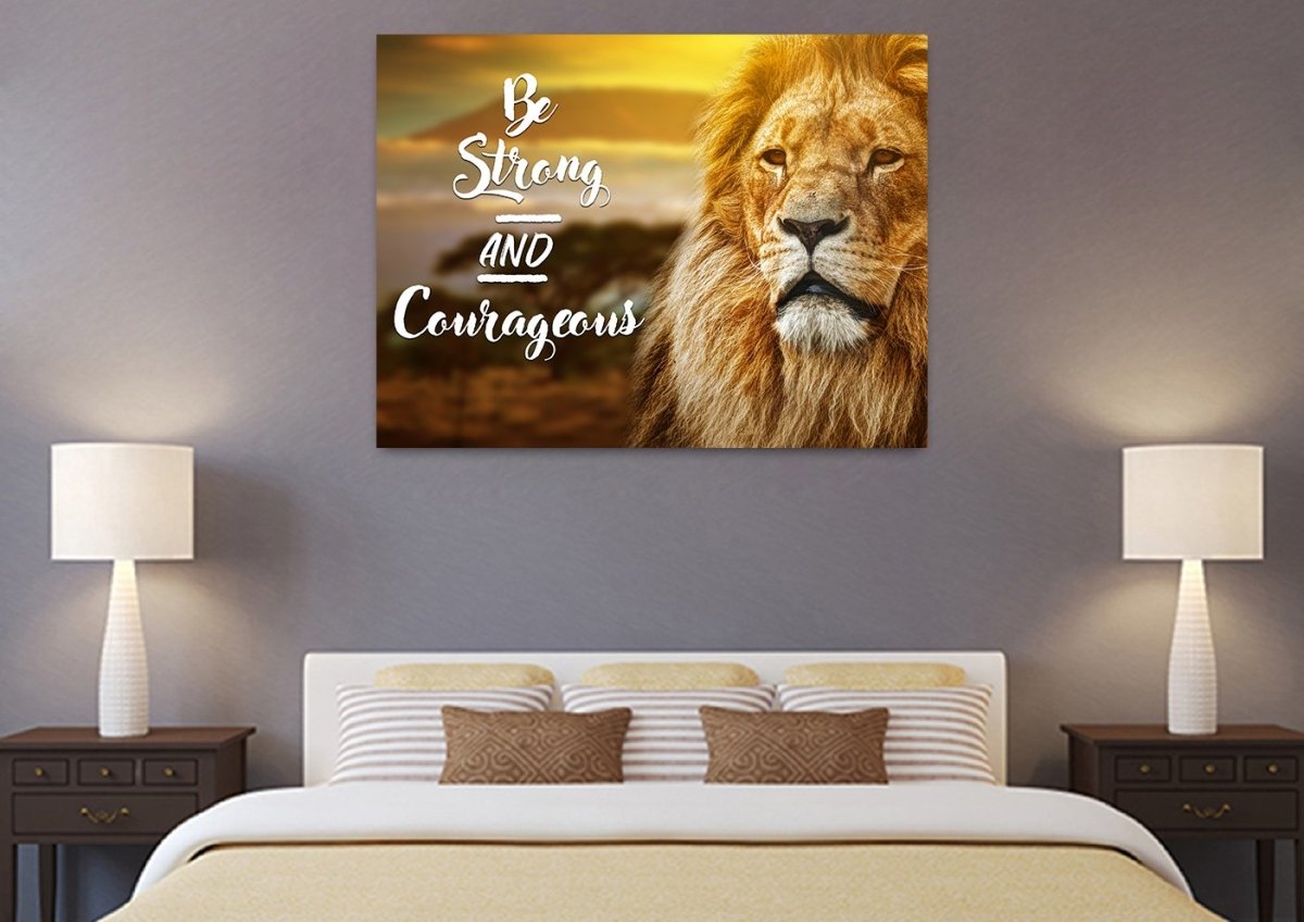 Pride Lion Joshua 19 Be Strong And Courageous Wall Art - Christian Canvas Wall Art