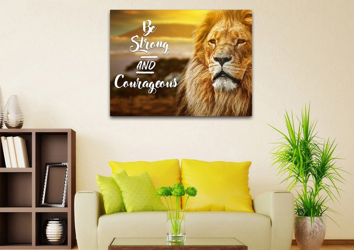 Pride Lion Joshua 19 Be Strong And Courageous Wall Art - Christian Canvas Wall Art