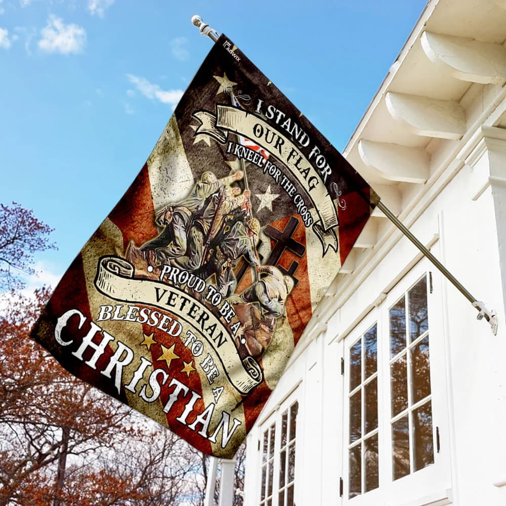 Proud To Be A Veteran Blessed To Be A Christian House Flag - Christian Garden Flags - Outdoor Religious Flags