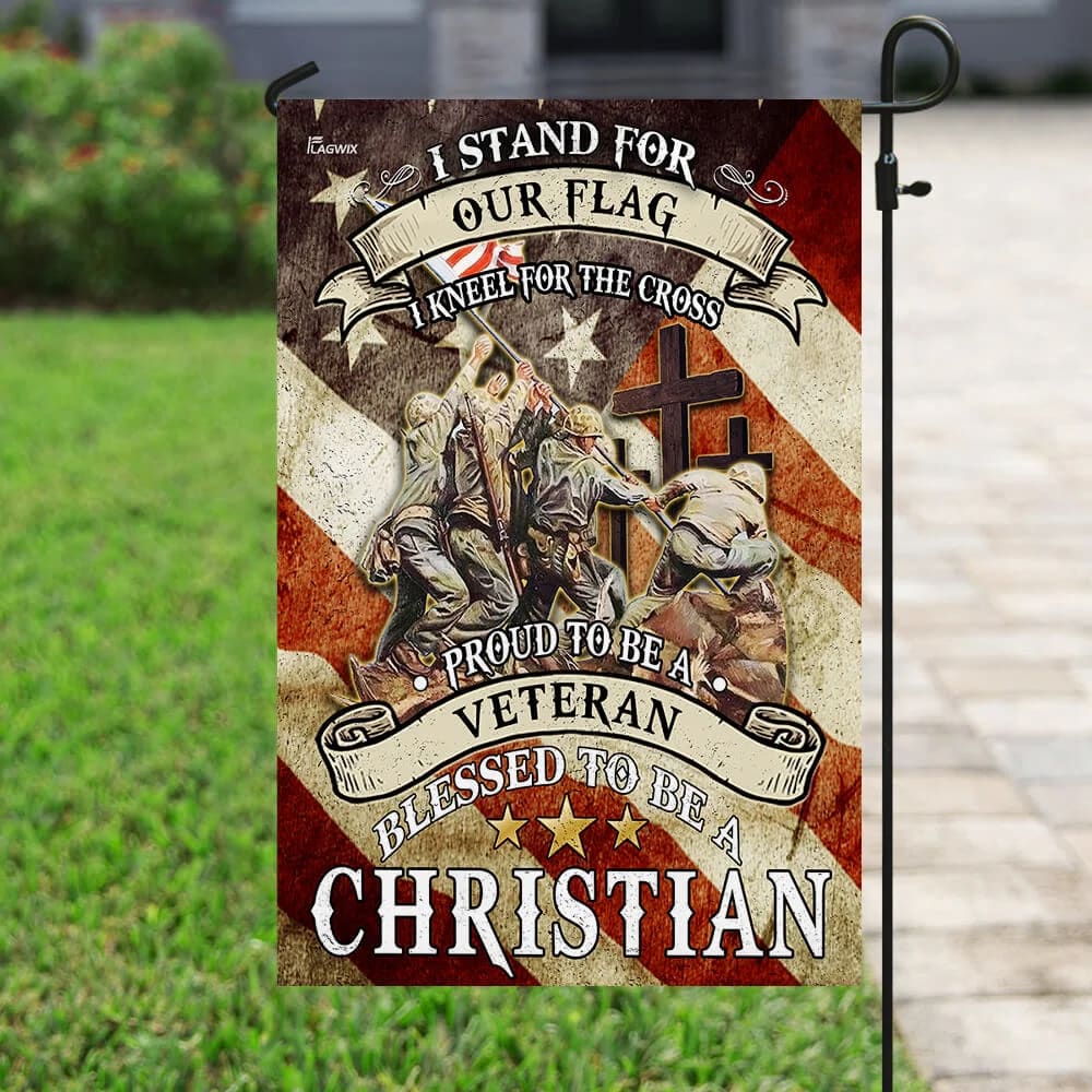 Proud To Be A Veteran Blessed To Be A Christian House Flag - Christian Garden Flags - Outdoor Religious Flags