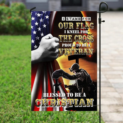 Proud To Be A Veteran Blessed To Be A Christian House Flags - Christian Garden Flags - Outdoor Christian Flag