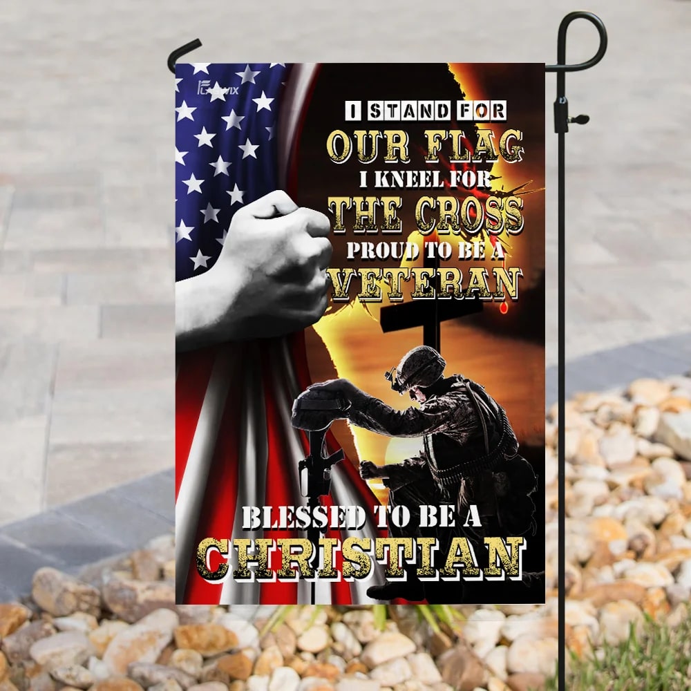 Proud To Be A Veteran Blessed To Be A Christian House Flags - Christian Garden Flags - Outdoor Christian Flag
