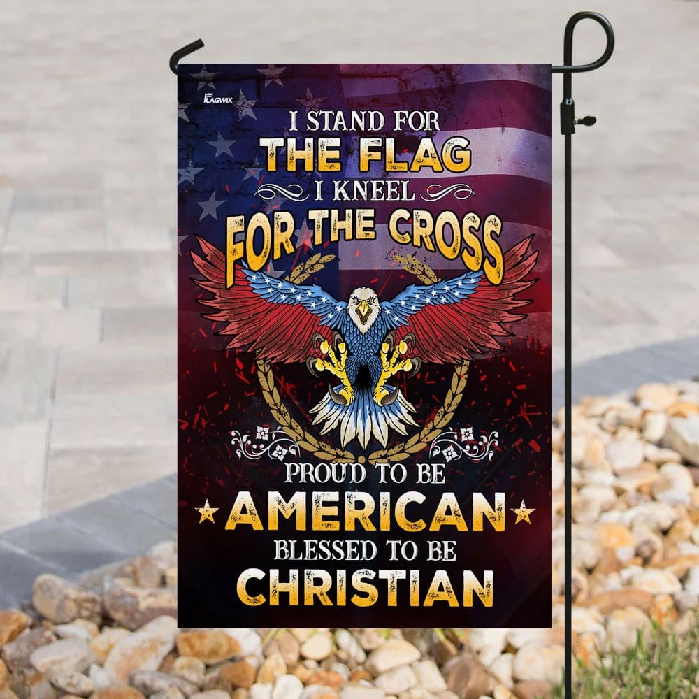 Proud To Be American Blessed To Be Christian House Flag - Christian Garden Flags - Outdoor Religious Flags