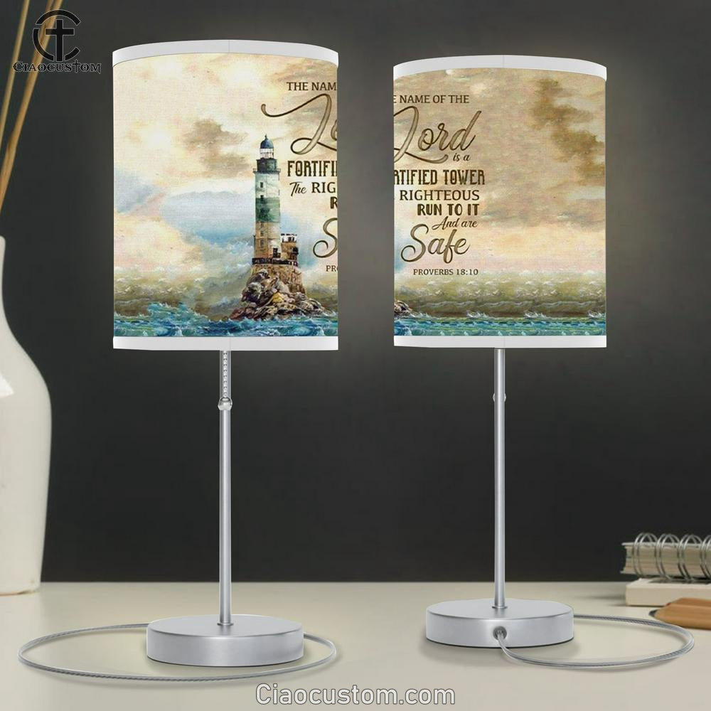 Proverbs 1810 The Name Of The Lord Is A Fortified Tower - Bible Verse Table Lamp For Bedroom - Christian Room Decor