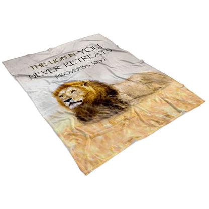 Proverbs 3030 The Lion In You Never Retreats Fleece Blanket - Christian Blanket - Bible Verse Blanket
