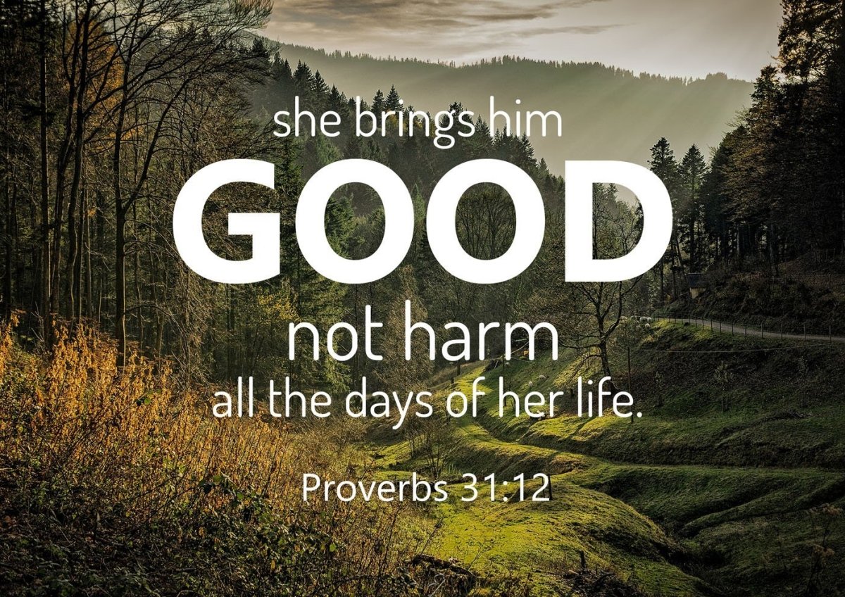 Proverbs 3112 'She Brings Him Good' Canvas Wall Art Print - Christian Canvas Wall Art