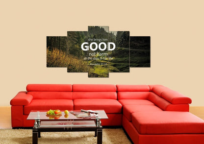Proverbs 3112 'She Brings Him Good' Canvas Wall Art Print - Christian Canvas Wall Art