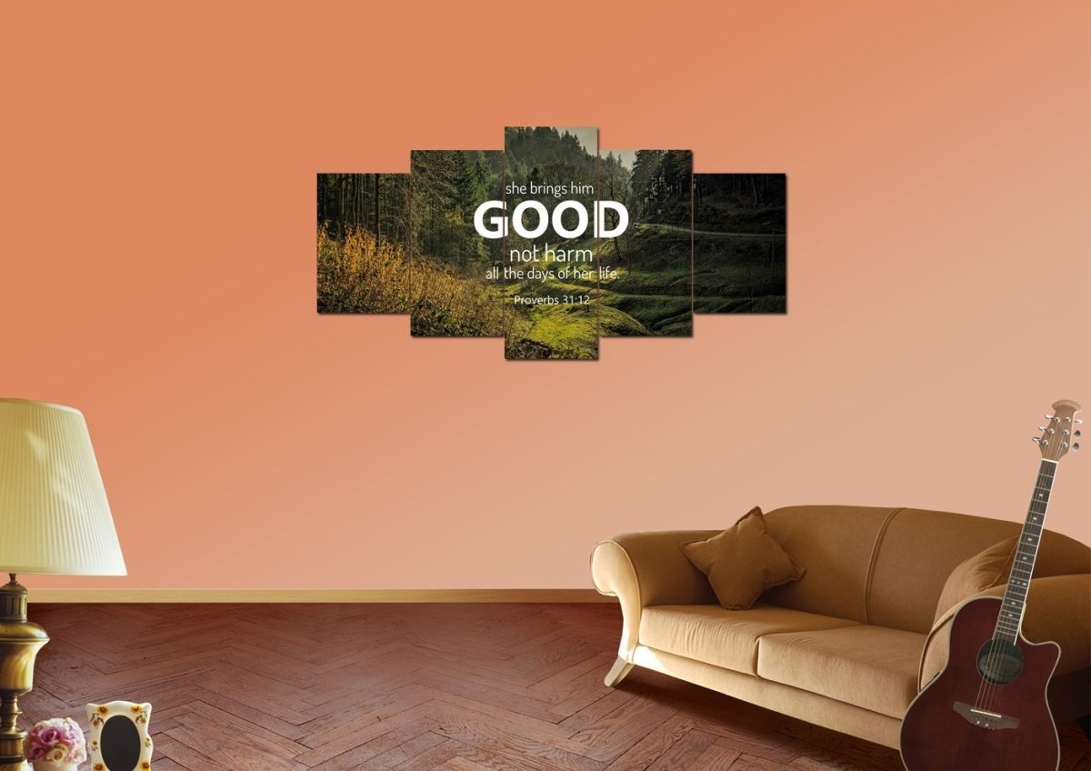 Proverbs 3112 'She Brings Him Good' Canvas Wall Art Print - Christian Canvas Wall Art