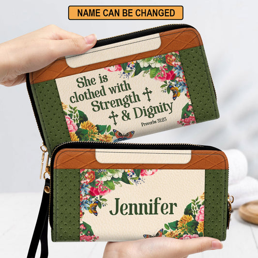 Proverbs 3125 She Is Clothed With Strength And Dignity Gifts For Women Of God Clutch Purse For Women - Personalized Name - Christian Gifts For Women