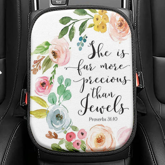 Proverbs 315 6 When She Speaks, Her Words Are Wise Personalized Seat Box Cover, Religious Car Center Console Cover, Bible Car Interior Accessories