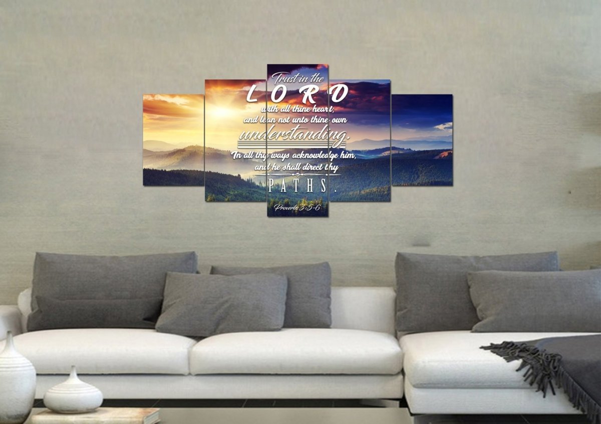 Proverbs 35-6 #33 Kjv 'Trust In The Lord With All Thine Heart' Christian Scripture Wall Art Canvas - Christian Canvas Wall Art
