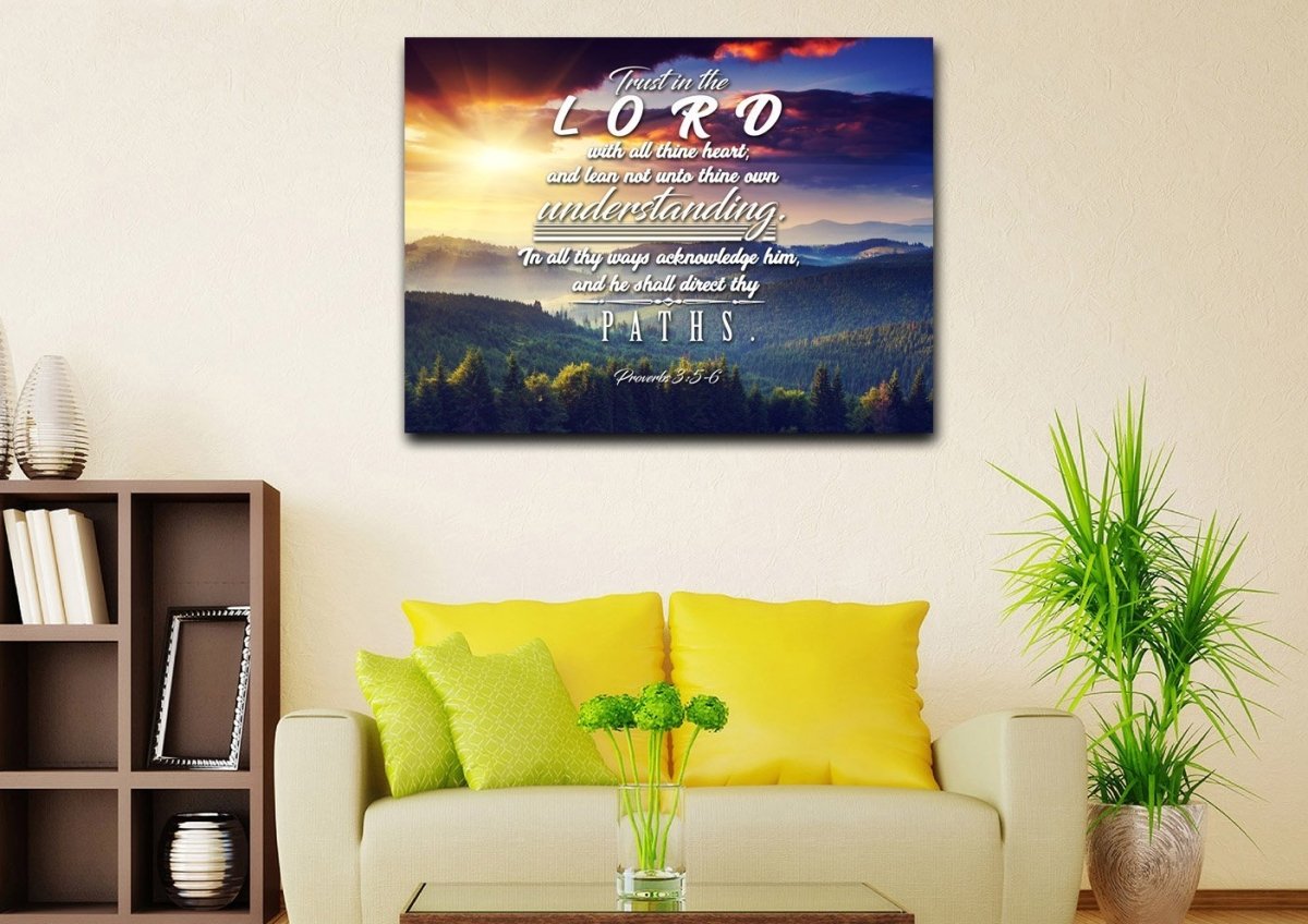 Proverbs 35-6 #33 Kjv 'Trust In The Lord With All Thine Heart' Christian Scripture Wall Art Canvas - Christian Canvas Wall Art