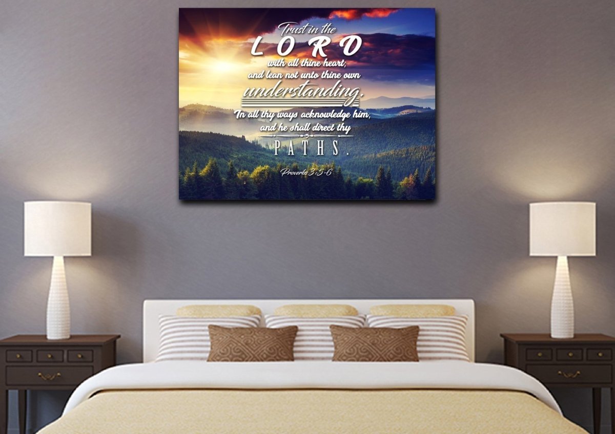 Proverbs 35-6 #33 Kjv 'Trust In The Lord With All Thine Heart' Christian Scripture Wall Art Canvas - Christian Canvas Wall Art
