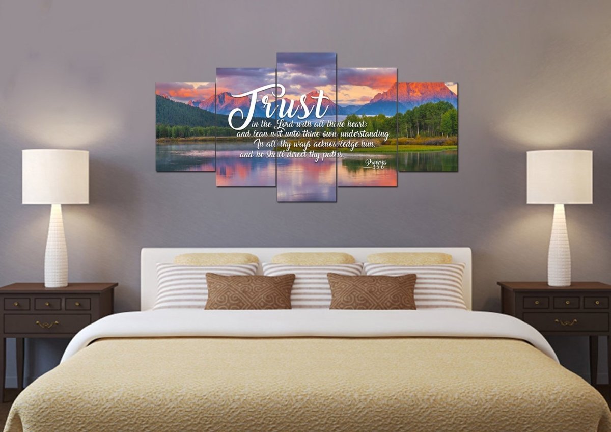 Proverbs 35-6 #36 Kjv 'Trust In The Lord With All Thine Heart' Christian Scripture Wall Art Canvas - Christian Canvas Wall Art