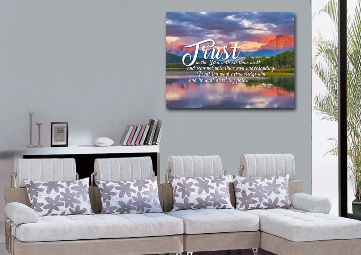 Proverbs 35-6 #36 Kjv 'Trust In The Lord With All Thine Heart' Christian Scripture Wall Art Canvas - Christian Canvas Wall Art