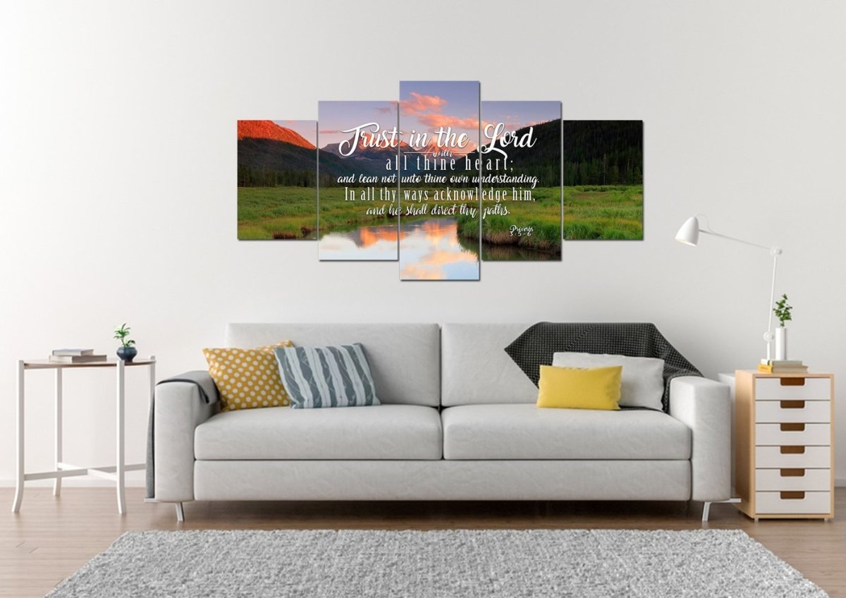 Proverbs 35-6 #38 Kjv 'Trust In The Lord With All Thine Heart' Christian Scripture Wall Art Canvas - Christian Canvas Wall Art