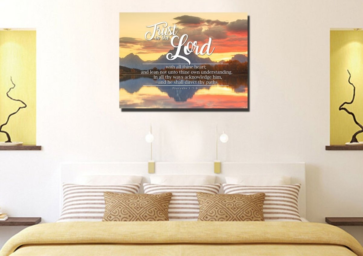 Proverbs 35-6 #39 Kjv 'Trust In The Lord With All Thine Heart' Christian Scripture Wall Art Canvas - Christian Canvas Wall Art