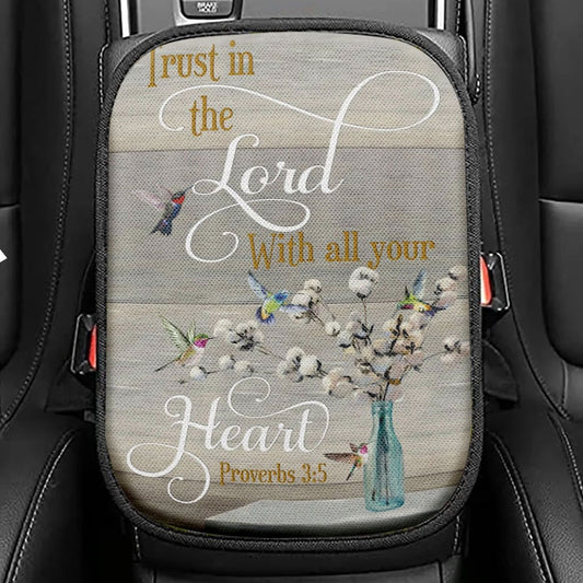 Proverbs 35 Hummingbird Scripture Christian Seat Box Cover, Bible Verse Car Center Console Cover, Scripture Interior Car Accessories