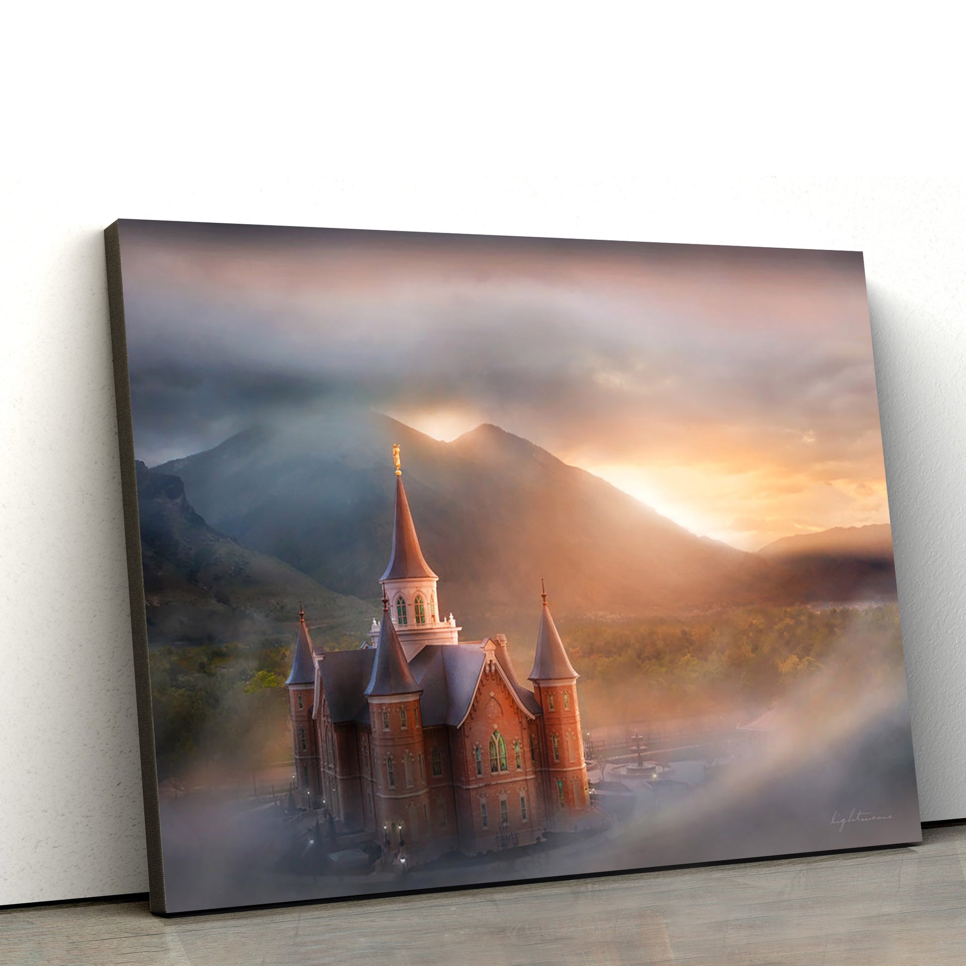 Provo City Center Temple Sunrise Detail Canvas Wall Art - Jesus Christ Picture - Canvas Christian Wall Art