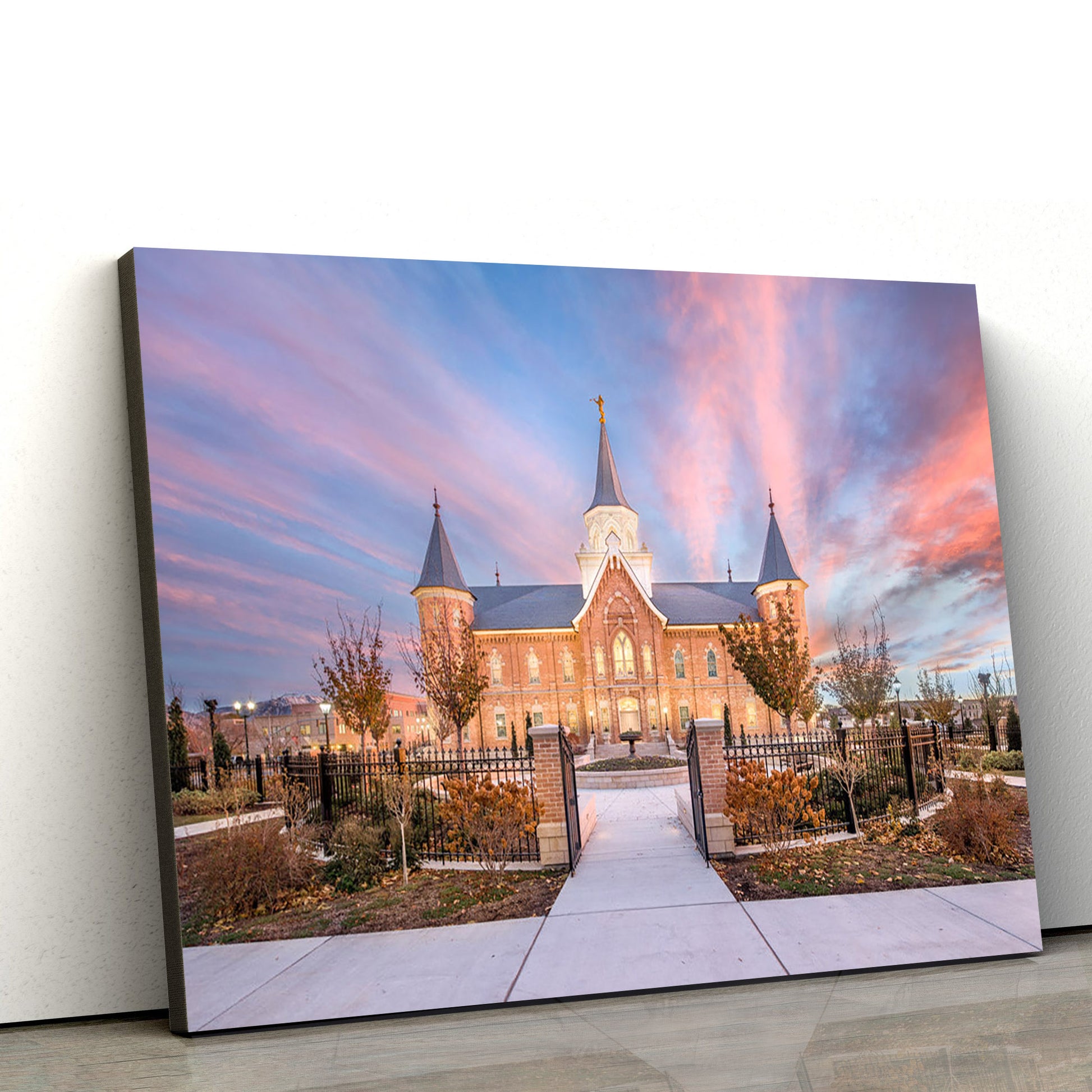 Provo City Center Temple Sunset Gates Canvas Wall Art - Jesus Christ Picture - Canvas Christian Wall Art