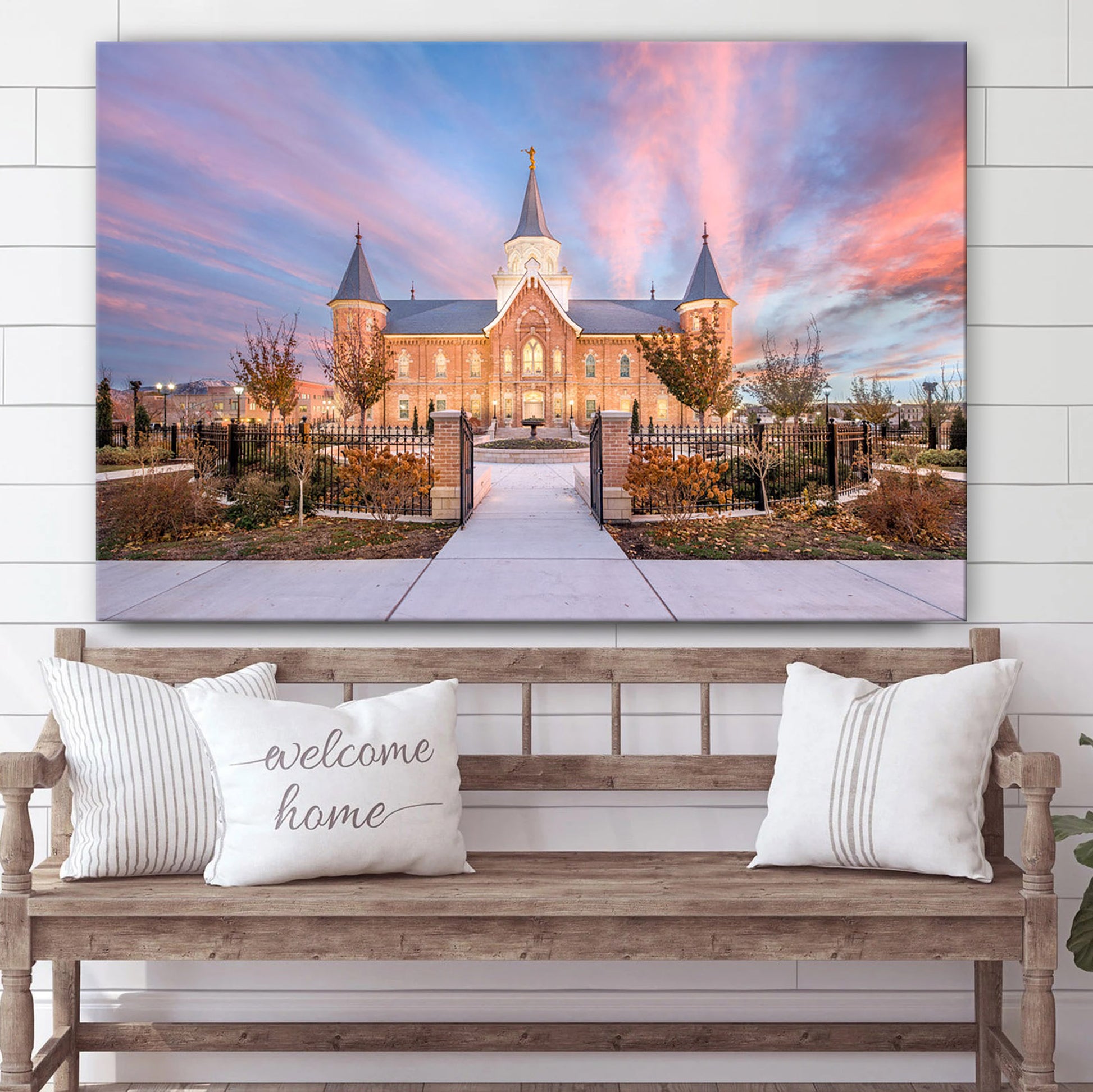 Provo City Center Temple Sunset Gates Canvas Wall Art - Jesus Christ Picture - Canvas Christian Wall Art