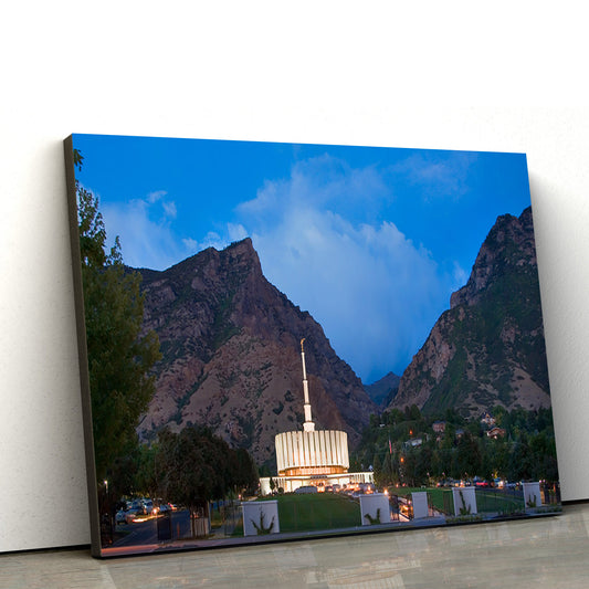 Provo Temple Night Panoramic Canvas Wall Art - Jesus Christ Picture - Canvas Christian Wall Art