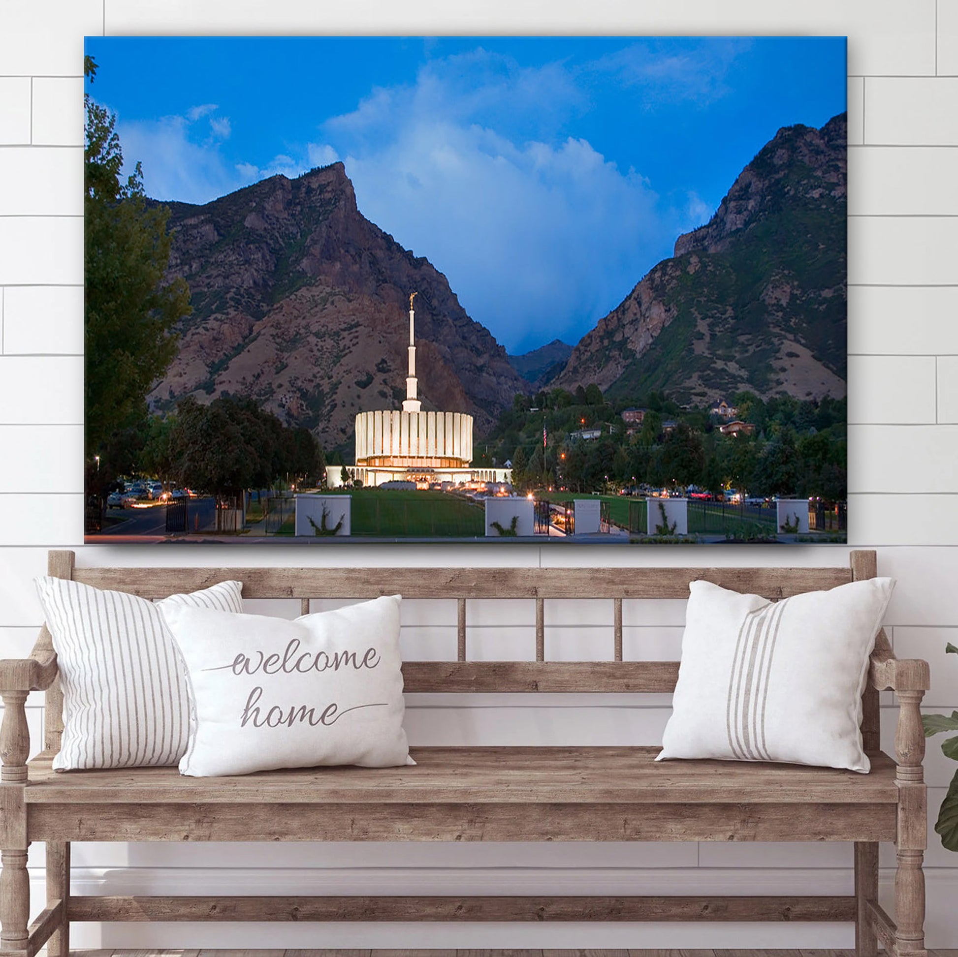 Provo Temple Night Panoramic Canvas Wall Art - Jesus Christ Picture - Canvas Christian Wall Art